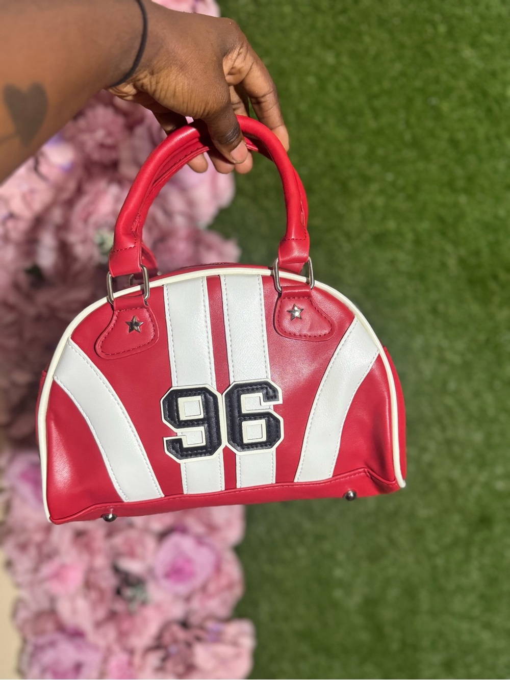 Red & White Number-Accent Dome Handbag